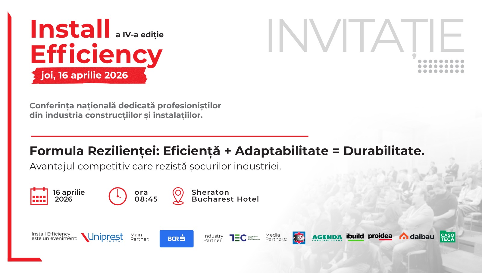 Antreprenorii și specialiștii din construcții și instalații se reunesc la conferința Install Efficiency 2026