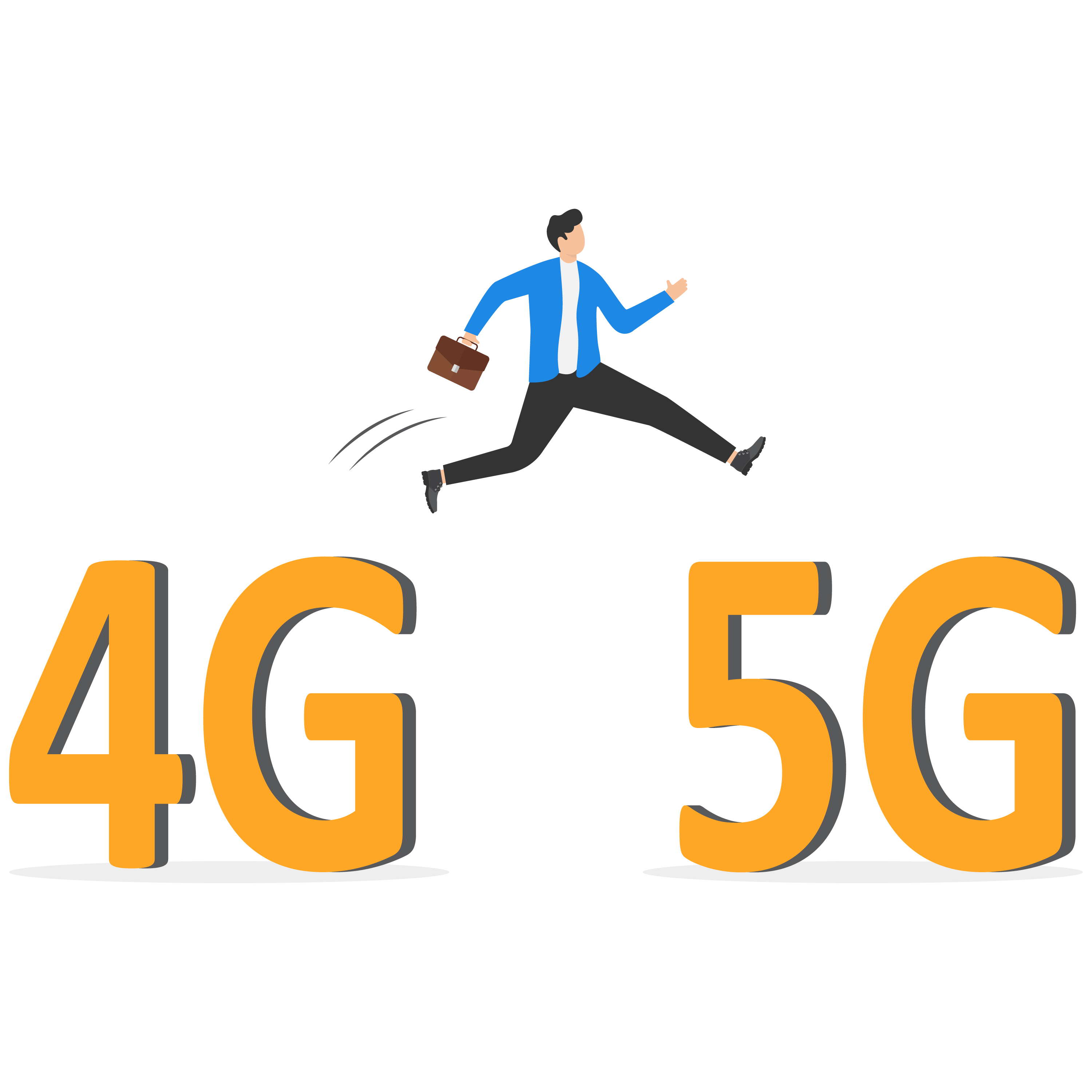 Group of users go from technology 4g to high-speed 5g. A new generation of networks with fast internet. Wireless communication at high speeds. People uses smart gadgets. Flat vector illustration