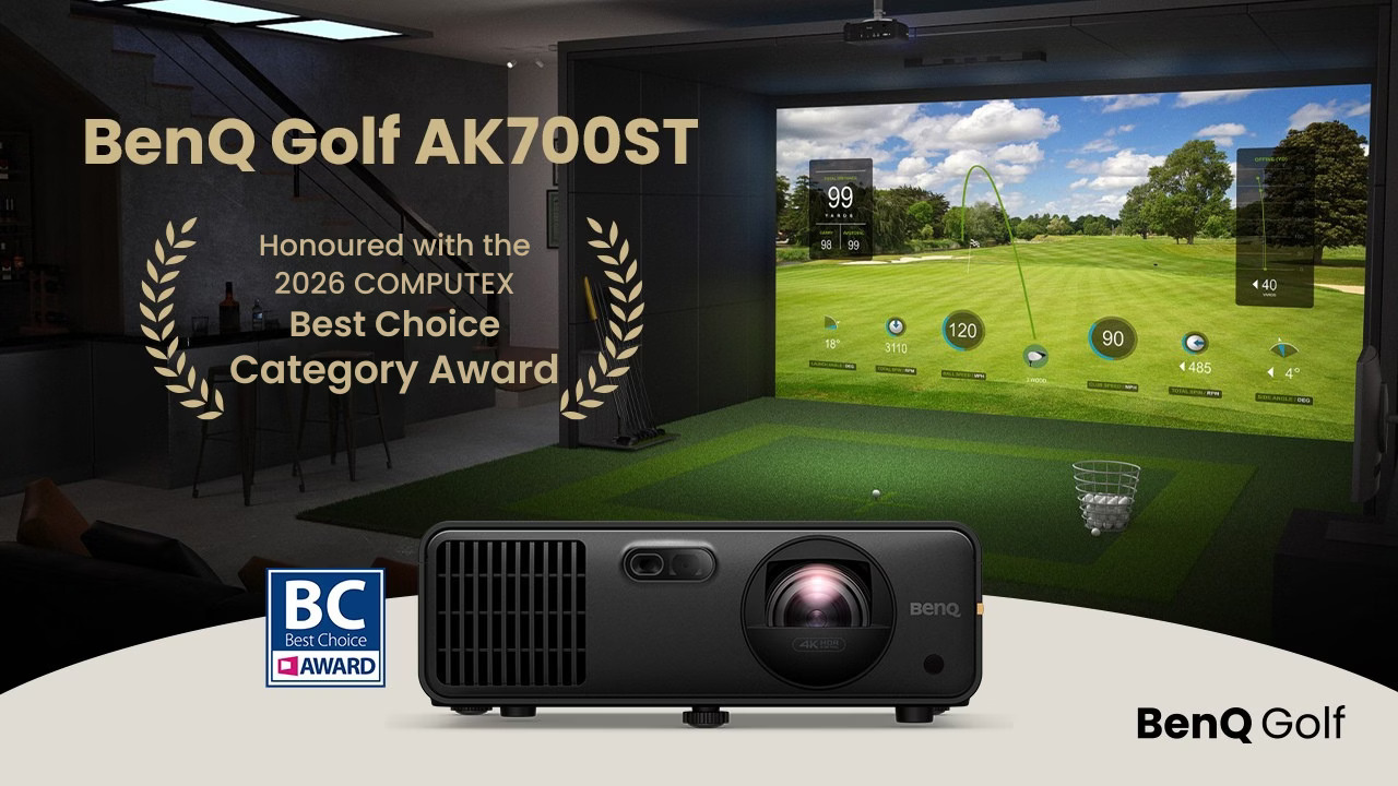 Proiectorul laser BenQ AK700ST 4K cu proiecție short-throw pentru simulatoare de golf câștigă premiul COMPUTEX Best Choice Award