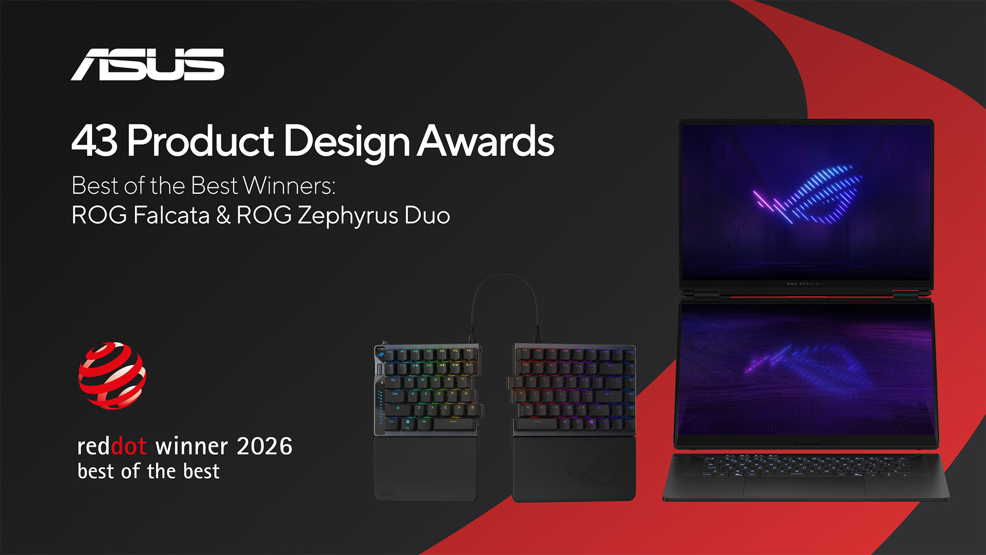 ASUS și Republic of Gamers câștigă 43 de premii Red Dot pentru design de produs în 2026
